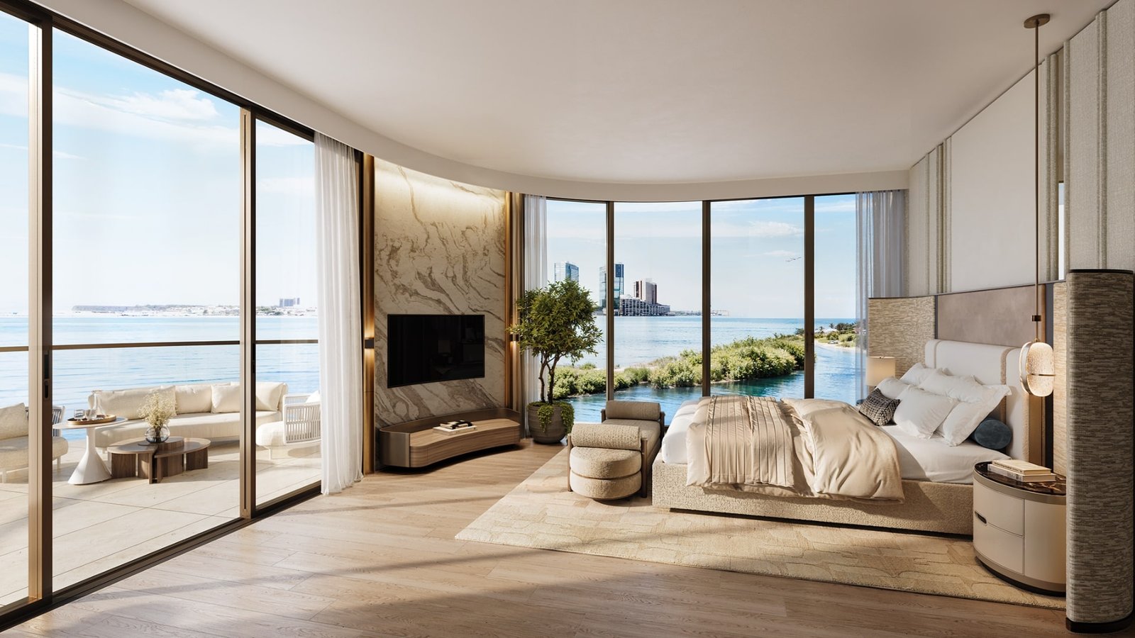Water-facing one bedroom residence bedroom