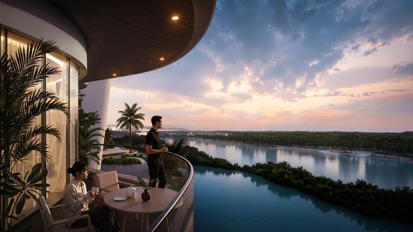 Private balcony view over the mangroves at dusk